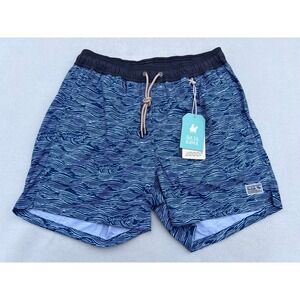 Baja Llama Roll Tides Deep Sea Swim Trunks XL Blue Wave Print Stretch